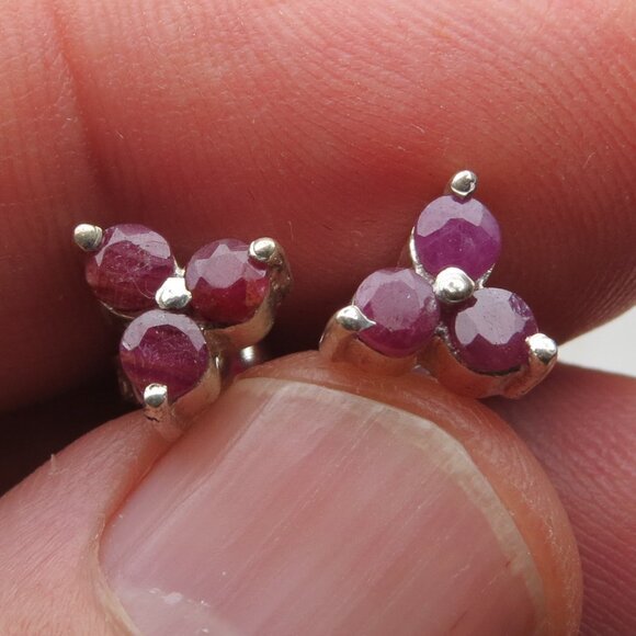 *925 Sterling Silver Genuine Ruby Earring Studs - Picture 1 of 7